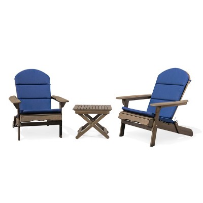 Malibu 3pc Outdoor 2 Seater Acacia Wood Chat Set with Cushions - Navy/Gray - Christopher Knight Home