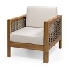 APRILSOUL Brown and Beige Set of 2 Outdoor Acacia Wood Club Chairs, Wicker Accents, Teak Finish - 3 of 4