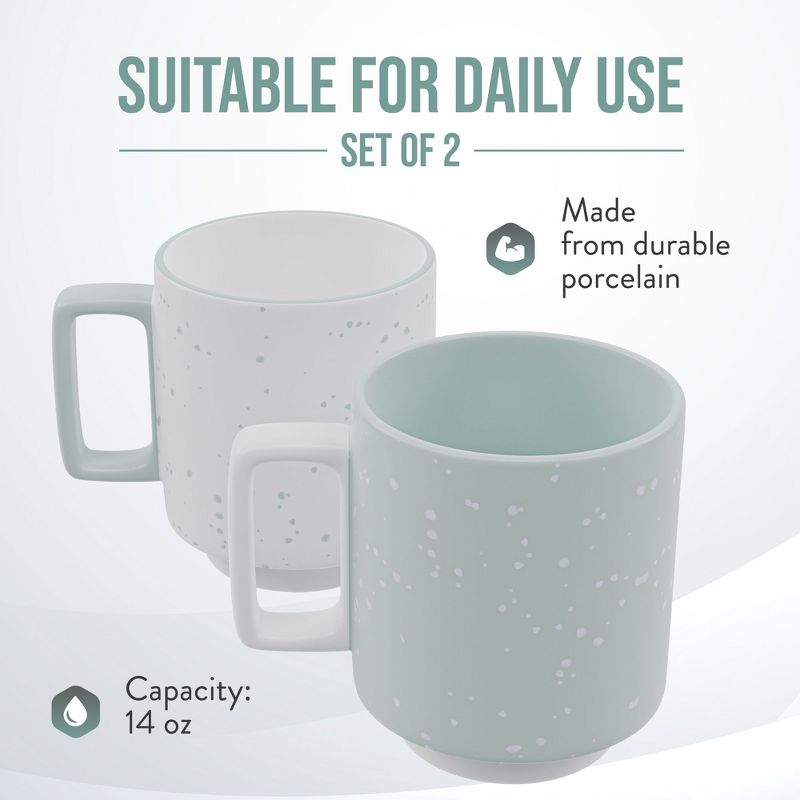 American Atelier Stackable Coffee Mugs 2 Piece Set, 14oz Ceramic Cups for Kitchen Countertop, Tabletop, Island, or Café Display, 2 of 9