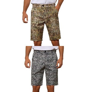 Lars Amadeus Men's Regular Fit Summer Animal Printed Shorts 2 Packs - 1 of 4