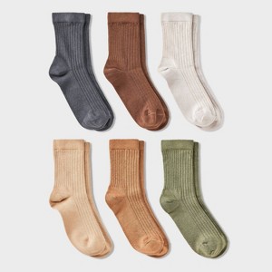 Women's Variegated Ribbed 6pk Mid Crew Socks - A New Day™ 4-10 - 1 of 3