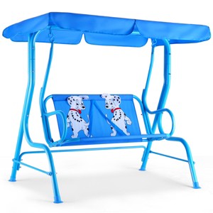 Costway Kids Patio Swing Chair Children Porch Bench Canopy 2 Person Yard Furniture blue - 1 of 4