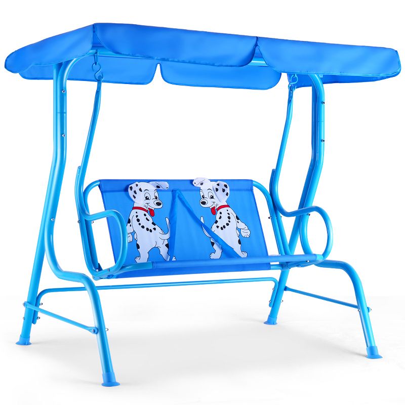 Costway Kids Patio Swing Chair Children Porch Bench Canopy 2 Person Yard Furniture blue, 1 of 11