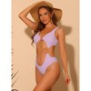 INSPIRE CHIC Women's Gold Chain V Neck Cut Out Solid Color Monokini Swimwear Bathing Suit 2 Set - 4 of 4