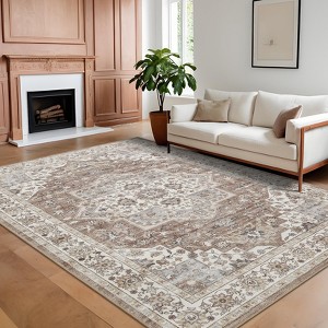 Vintage Area Rugs for Living Room Bedroom Washable Low Pile Non Slip Foldable Carpet Indoor Soft Retro Printed Distressed Rug - 1 of 4