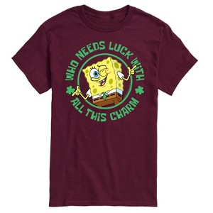 Men's - SpongeBob Squarepants - Who Needs Luck With This Charm St. Patrick's Day Short Sleeve Graphic T-Shirt - 1 of 4