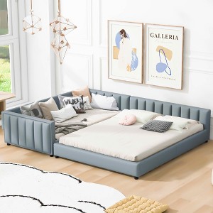 MAYEERTY Queen & Twin XL Size Upholstered Platform Bed, Mother & Child Bed PU Leather, Bedroom, Gray - 1 of 4