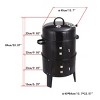 SEVOBAL 17" 3-in-1 Vertical Charcoal Fireplace Smoker Barbecue Grill Thermometer Outdoor Camping Picnic Backyard Fire Pit, Black, 17.13"*17.13"*10.04" - 3 of 4
