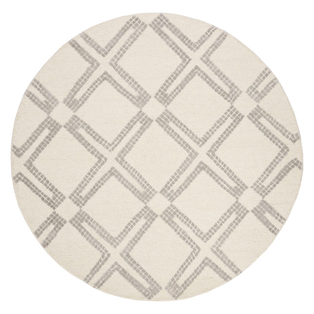  Medallion Tufted Round Area Rug Ivory/Silver