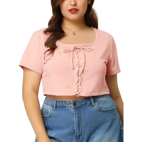 Cut Out Crop Top Plus Size Tops for Womens 1X 2X 3X 4X 5X Plus