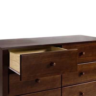 Espresso Pine Wood Double Nursery Dresser with 6 Drawers
