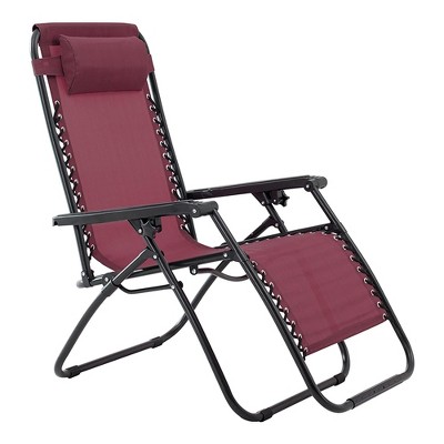 Sunjoy Modern Zero Gravity Steel Frame Portable Foldable Outdoor Lounge Garden Patio Chair with Textilene Fabric, Includes Headrest Pillow, Burgundy