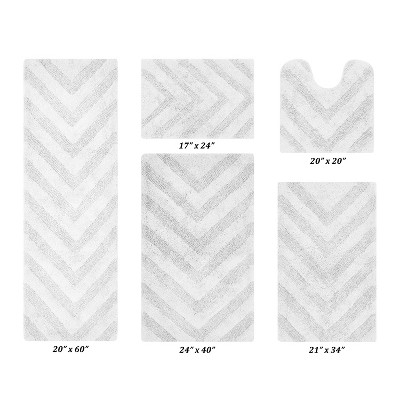 Hugo 5-Piece Bath Rug Set 100% Premium Cotton Tufted Chevron Pattern Bathmats for Bathroom, Super Soft Absorbent Machine Washable