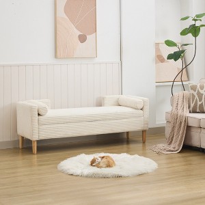 Hrinhom 65.4"W Corduroy Storage Soft Bench with Armrests - 1 of 4
