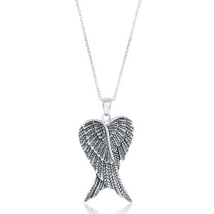 Bella Silver Sterling Silver Pair of Angel Wings 18" Pendant Necklace - Silver - 1 of 2