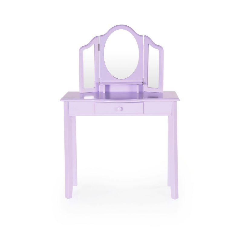 Guidecraft Kids' Vanity and Stool Set: Little Girls Pretend Play Dress Up Desk and Makeup Mirror with Storage Drawer and Chair, 2 of 6