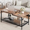 Coffee Table Industrial Living Room Table 2-Tier Rustic Center Table with Mesh Shelf Rectangle Storage Cocktail Table Metal Frame Easy Assemble Brown - 3 of 4