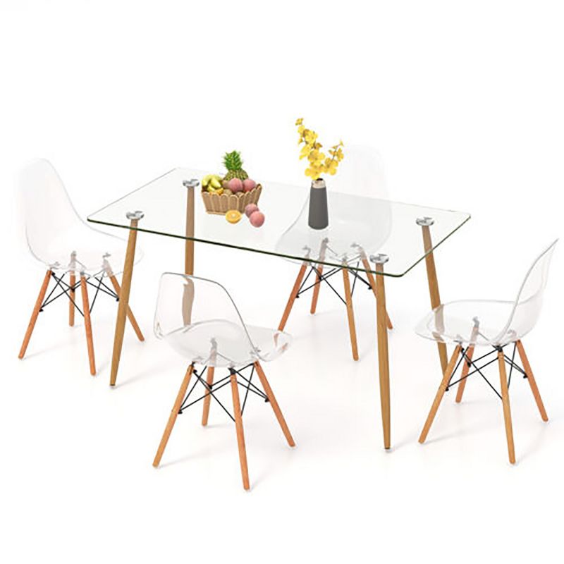 Tangkula Modern 5-Piece Dining Table Set w/ Rectangle Glass Table & 4 Transparent Chairs, 1 of 9