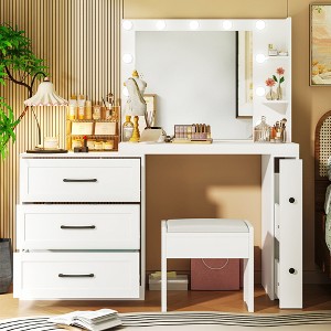 Whisen 55" Elegant Makeup Vanity Desk with Freely Adjustable Side Cabinet, Hollywood Lights, 5 Storage Drawers and 2-Shelves - 1 of 4
