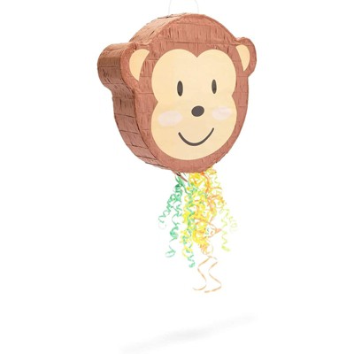 Blue Panda Small Monkey Pull String Pinata for Animal Safari Birthday Party (16.8 x 13 x 3 In)