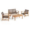 Christopher Knight Home Hampton Outdoor Wicker and Acacia Wood 4 Seater Chat Set - 2 of 4