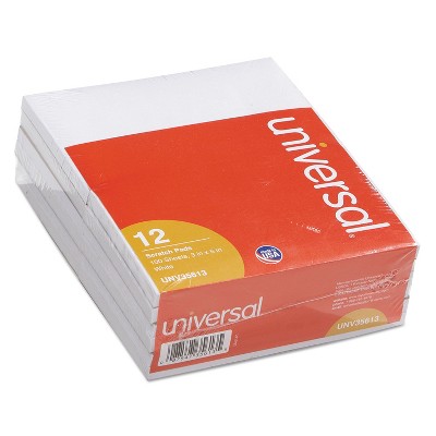 UNIVERSAL Scratch Pads Unruled 3 x 5 White 100 Sheets 12/Pack 35613