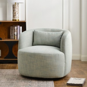 KINWELL Textured Linen Blend Weave Upholstered Swivel Barrel Accent Chair - 1 of 4