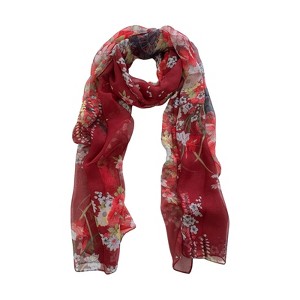 Wrapables Lightweight Sheer Silky Feeling Georgette Scarf, Bouquet on Wine Red - 1 of 4