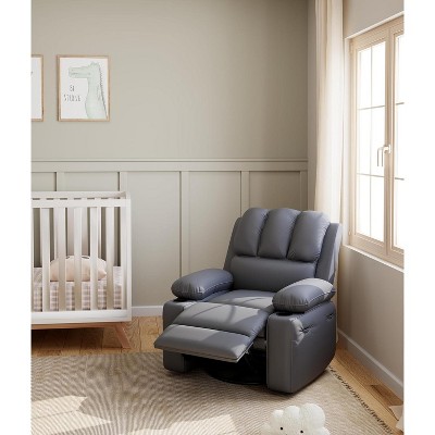 Leather Recliner Chair, Extra Wide 26.8" Manual  Recliner w/Comfortable Arms and Cup Holders for Living Room CF8011