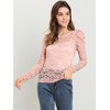 INSPIRE CHIC Women's Vintage Semi-Sheer Puff Long Sleeve Embroidery Lace Floral Blouse - 3 of 4
