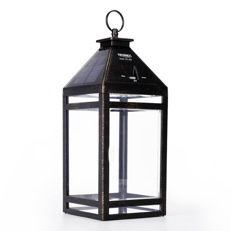 Techko Maid Metallic Black LED Solar 12.88&#34; Outdoor Portable Decorative Lantern Clear, 3 of 6