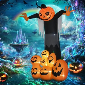 Hrinhom Halloween Inflatables Outdoor Decorations, Pumpkin Ghost with Pumpkin Patch, Outdoor Giant Blow Up Yard Decor with Build-in LED - 1 of 4