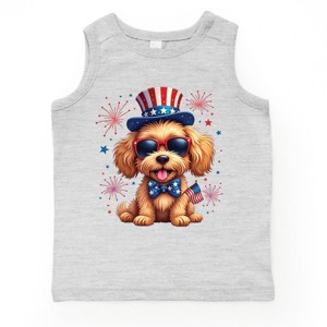 The Juniper Shop Patriotic Fluffy Dog Toddler Tank - 5/6T - Heather Grey - 1 of 4