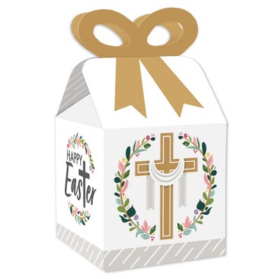 Big Dot of Happiness Religious Easter - Square Favor Gift Boxes - Christian Holiday Party Bow Boxes - Set of 12