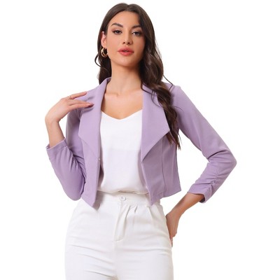 INSPIRE CHIC Women's Regular Fit Notched Lapel Ruched Sleeve Business Crop Blazer