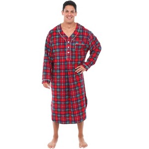 ADR Men's Sleep Shirt, Soft Plush Fleece Men's Nightshirt, Warm Long Henley One Piece Pajama - 1 of 4