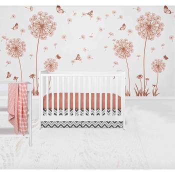 Bacati - Ikat Dots Stripes Coral Grey Girls 4 pc Crib Set with 2 Muslin Swaddle Blankets