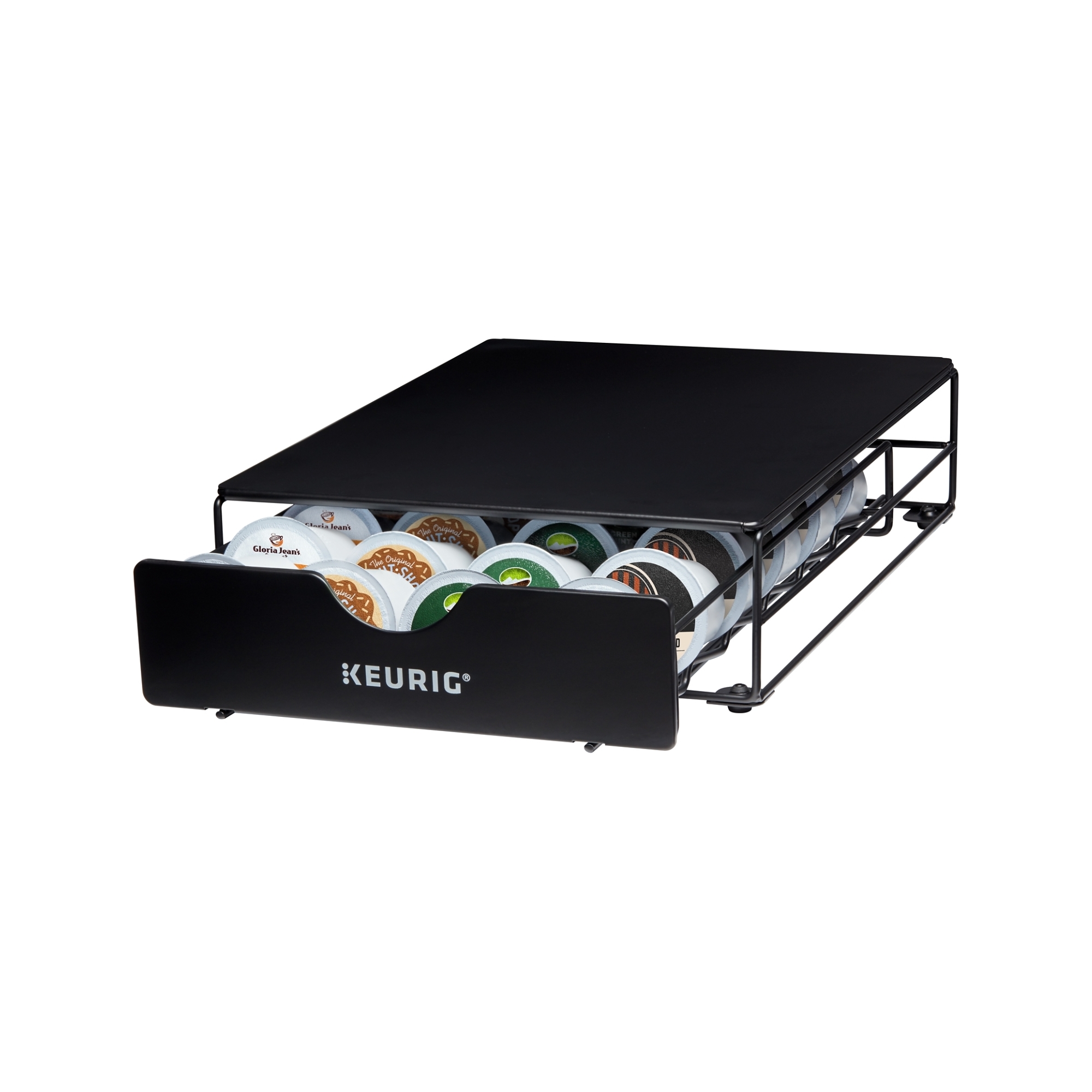 Keurig Non-Rolling 24ct Coffee Pod Storage Drawer: Black Metal K-Cup Organizer, Freestanding Kitchen Rack