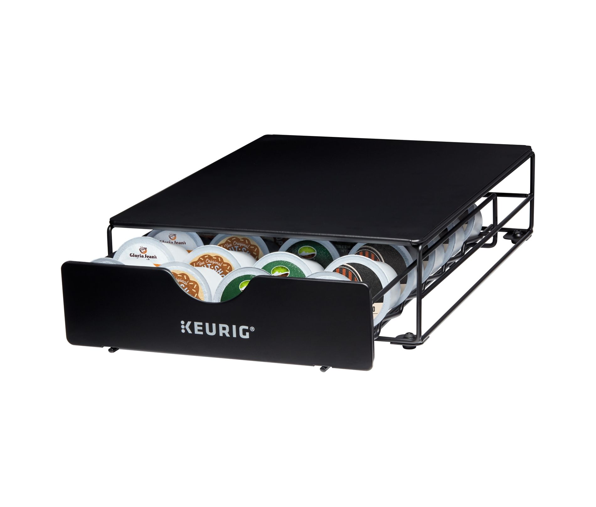 Keurig Non-Rolling 24ct Coffee Pod Storage Drawer: Black Metal K-Cup Organizer, Freestanding Kitchen Rack
