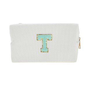 Unique Bargains Portable Corduroy Rectangular Letter Makeup Bag White 1 Pc - 1 of 4