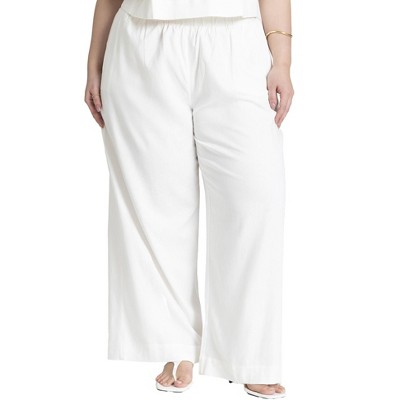 ELOQUII Women's Plus Size Easy Wide Leg Linen Pant