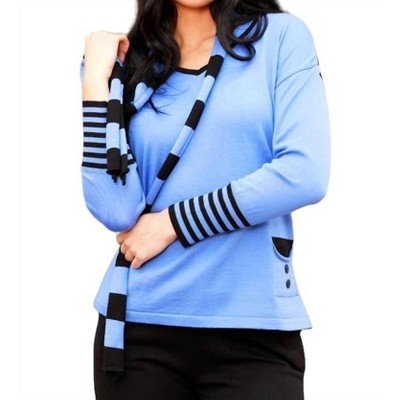 Women's V-Neck Sweater with Scarf - Angel Apparel