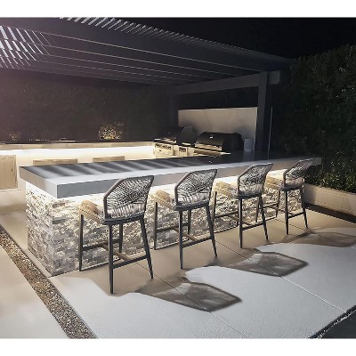 PURPLE LEAF Outdoor Counter Stools and Chairs (Set of 4) Rattan Barstools with Backrest and Footrest for Garden Pool, Includes Cushions