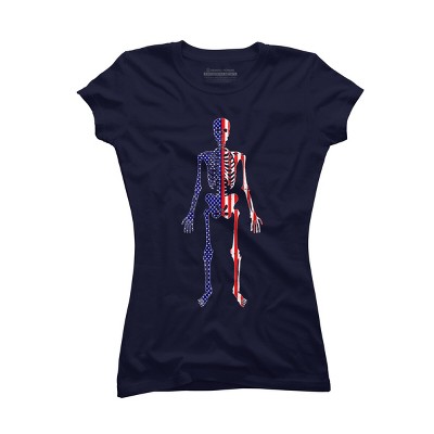 Junior's Design By Humans July 4th Patriotic Skeleton USA Flag By Ujangkasep T-Shirt