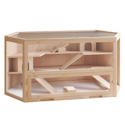 PawHut 3-Tier Large Wooden Hamster Cage with Seesaws, Small Animal Cage and Habitat, Mice, Rat, Gerbil, & Hamster Habitat