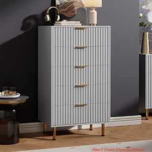 Hallway Fluted 5 Drawer Storage Dresser, Tall Modern Chest w/ Ample Deep Drawers and Wide Top, Wooden Organizer - 1 of 4