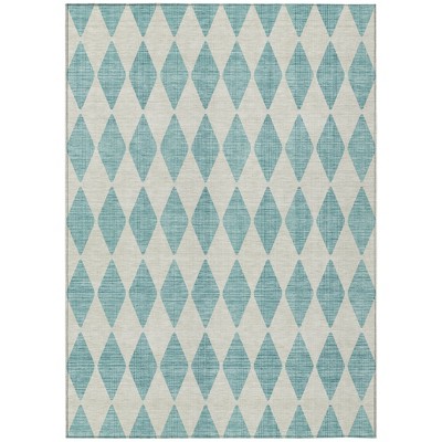 Teal Blue And Ivory Geometric Washable Indoor Outdoor Area Rug
