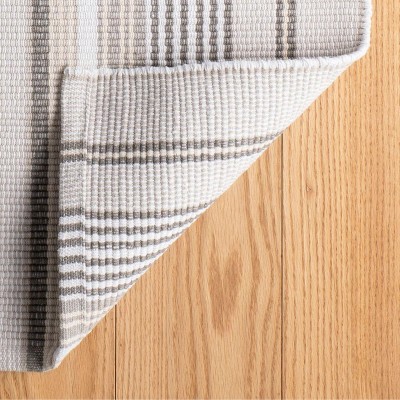 Gray and Cream Striped Flat Woven Wool Cotton Rug 8' x 10'