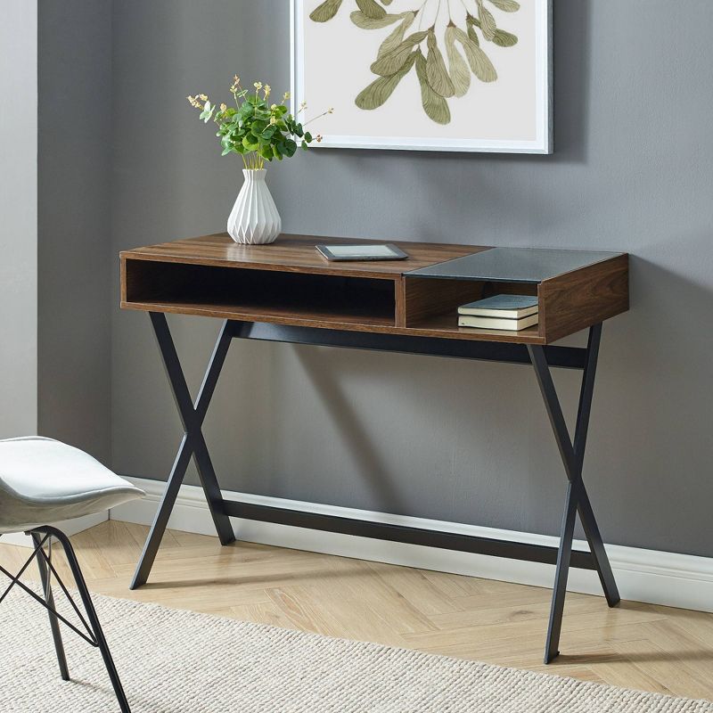 Modern Mixed Material Open Storage Computer Desk - Saracina Home, 3 of 8