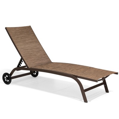 Pellebant Outdoor Living Cart Wheel Chaise Lounge Chair Pool Lounger with Adjustable Back